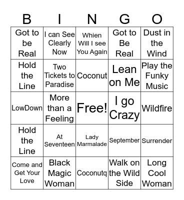 70's Hits Bingo Card