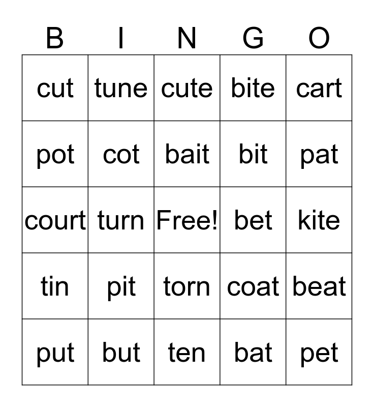 Minimal Pairs Bingo Card