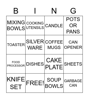 ANGELA'S BRIDAL SHOWER GIFTS Bingo Card