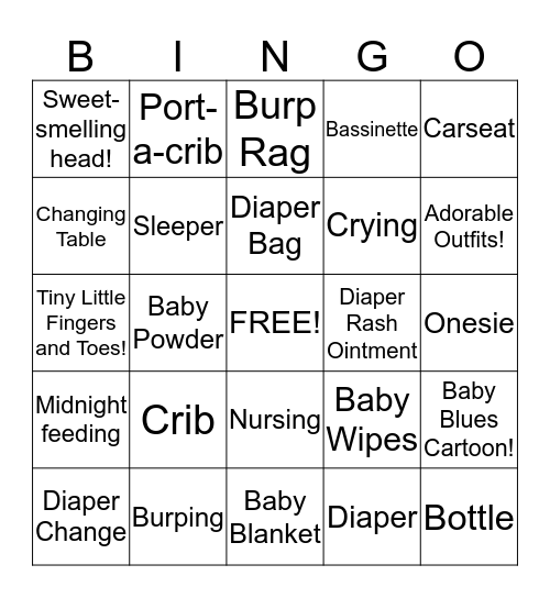 Baby Words for Jeni & Caleb's First Baby! 2013 Bingo Card