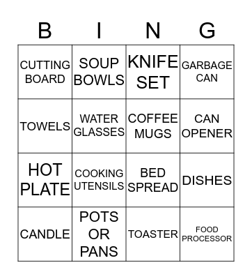 ANGELA'S BRIDAL SHOWER GIFTS Bingo Card
