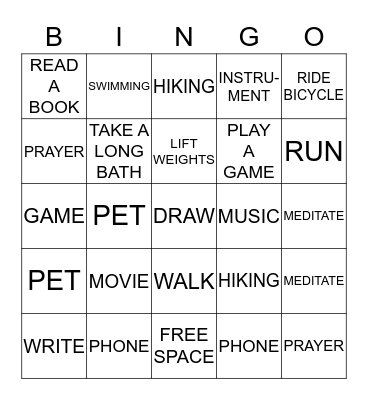 Diversion Bingo Card