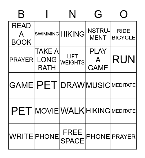 Diversion Bingo Card