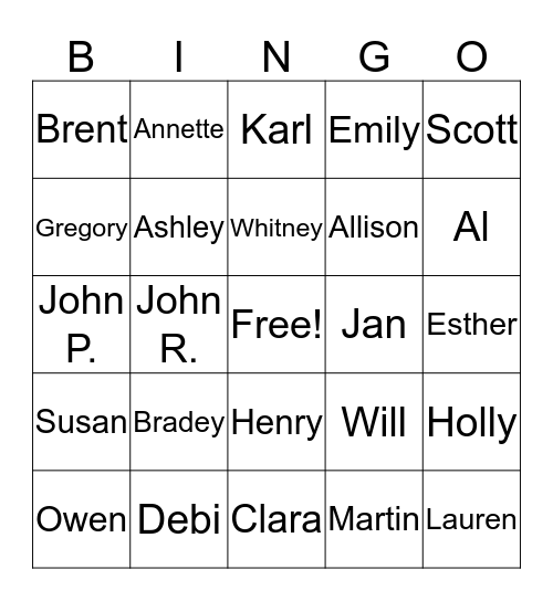 Family Trivia Bingo Card