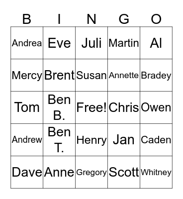 Family Trivia Bingo Card