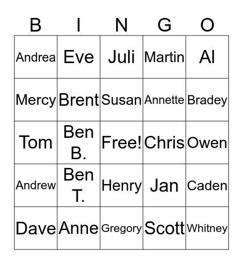 Family Trivia Bingo Card