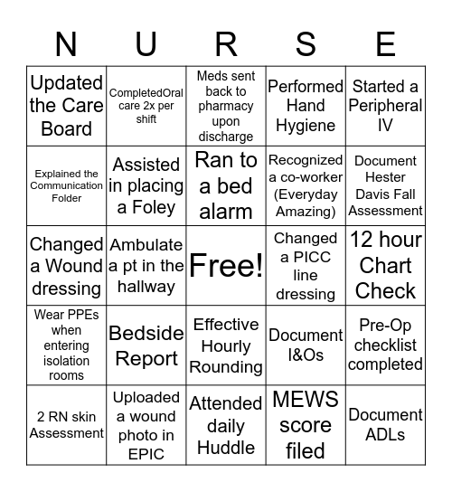 Nursing Week Bingo Card