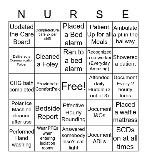 Nursing Week Bingo Card