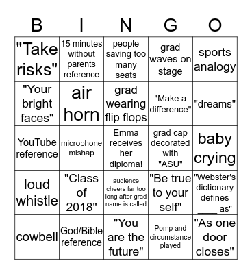 Emma's ASU Graduation  Bingo Card