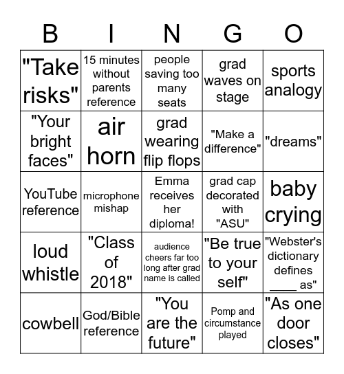 Emma's ASU Graduation  Bingo Card