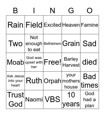 Naomi and Ruth Bingo Card