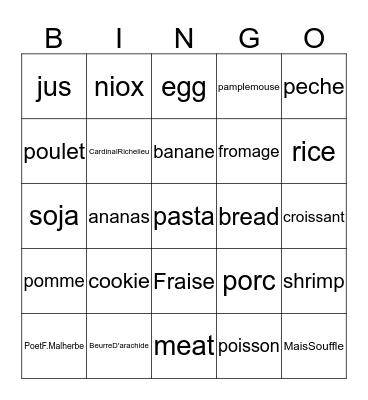 French Bingo October 18/2013 Bingo Card