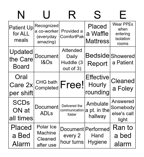 Nursing Week Bingo Card