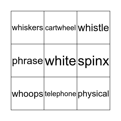 Wh and Ph Bingo Card