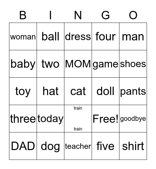 Fry 2 Picture Bingo Card