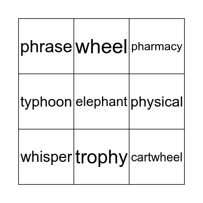 Wh and Ph Bingo Card