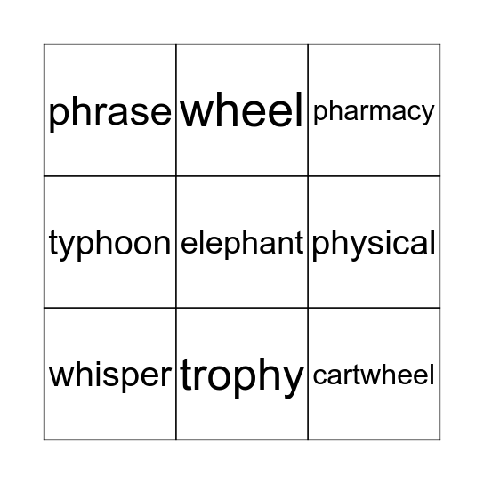 Wh and Ph Bingo Card