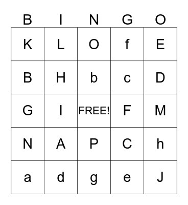 Alphabet BINGO Card