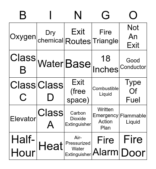 F/C Fire Safety Bingo Card
