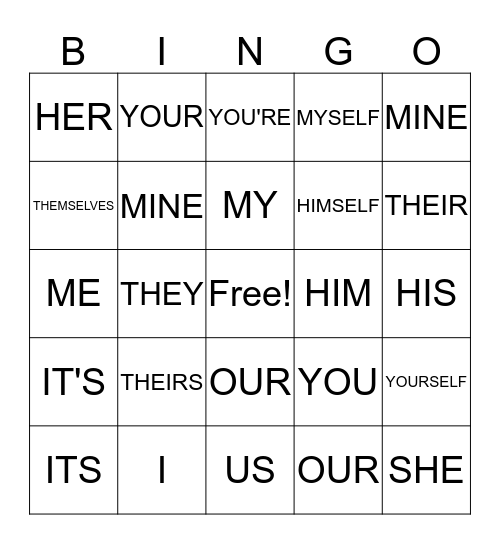 PRONOUN BINGO Card