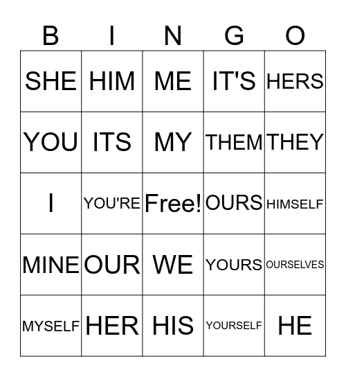 PRONOUN BINGO Card