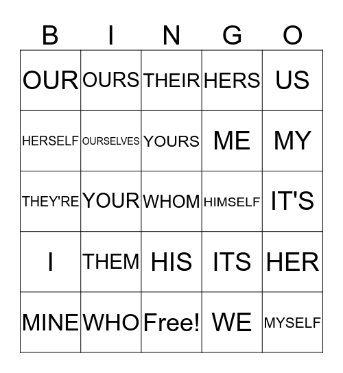 PRONOUN BINGO Card