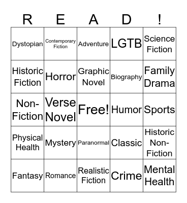 YA SUMMER READING CHALLENGE Bingo Card