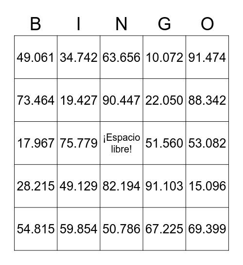 Bingo de números 1000-100.000 Bingo Card