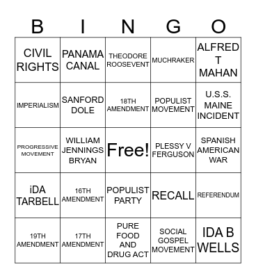USH 2: PROGRESSIVE ERA BING0 Bingo Card