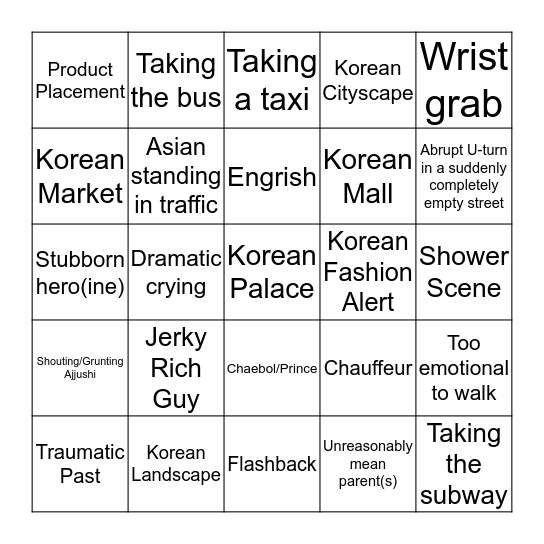 KDrama Bingo Card