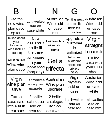 Wine Bingo! Bingo Card