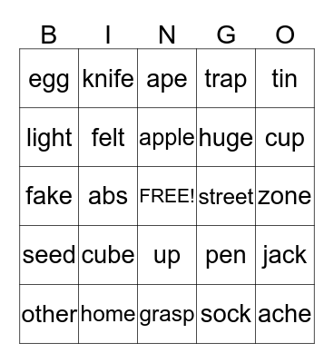 Vowels Bingo Card
