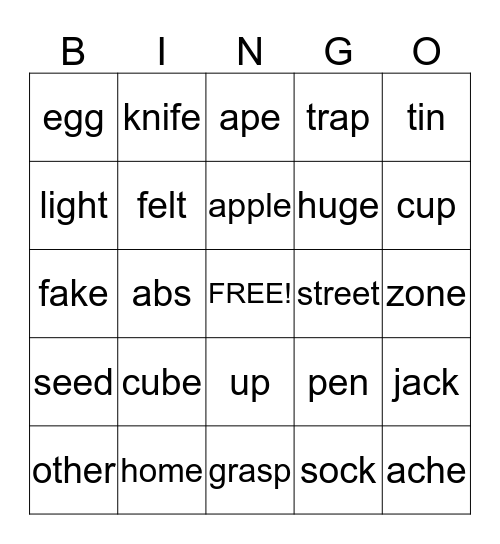 Vowels Bingo Card