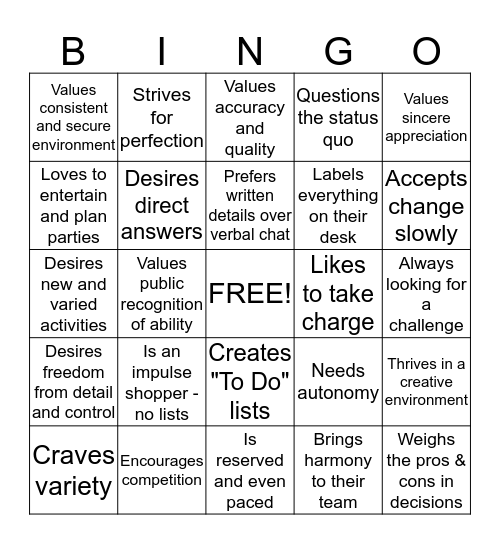 DiSC  Bingo Card