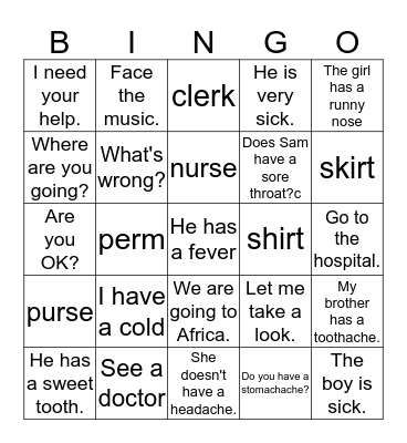 He has a sweet tooth Bingo Card