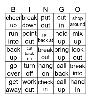 Phrasal Verbs List 7 Bingo Card