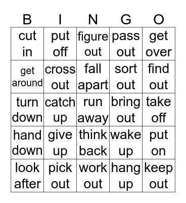 Phrasal Verbs List 6 Bingo Card
