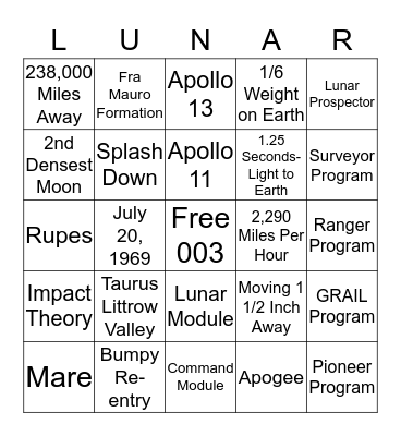 APOLLO ANNIVERSARY BINGO Card