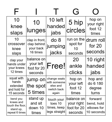 FITNESS BINGO! Bingo Card