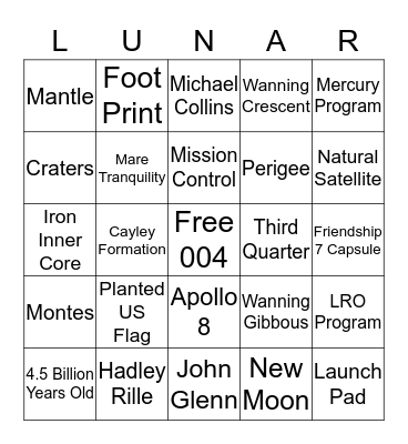 APOLLO ANNIVERSARY BINGO Card