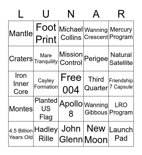 APOLLO ANNIVERSARY BINGO Card