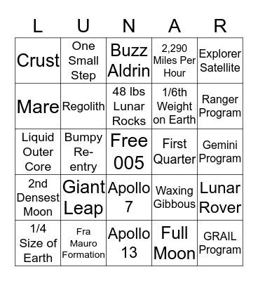 APOLLO ANNIVERSARY BINGO Card