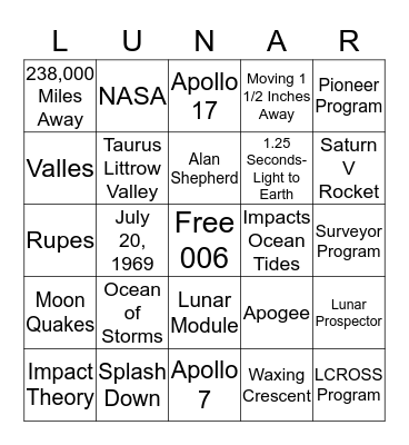 APOLLO ANNIVERSARY BINGO Card