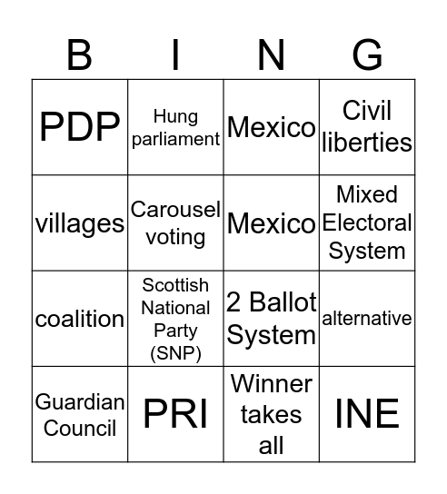 Comp Gov Election Bing Bingo Card