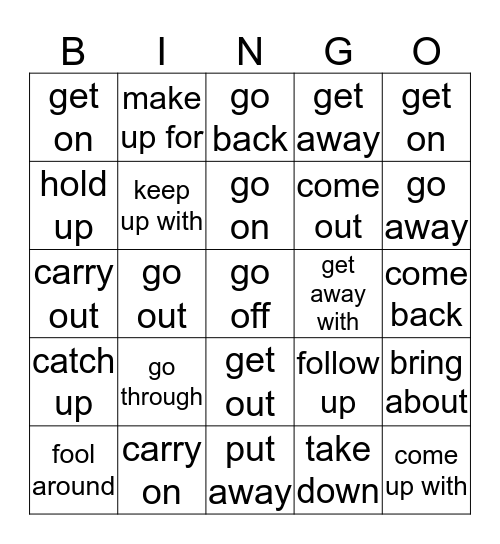 Phrasal Verbs List 9 Bingo Card