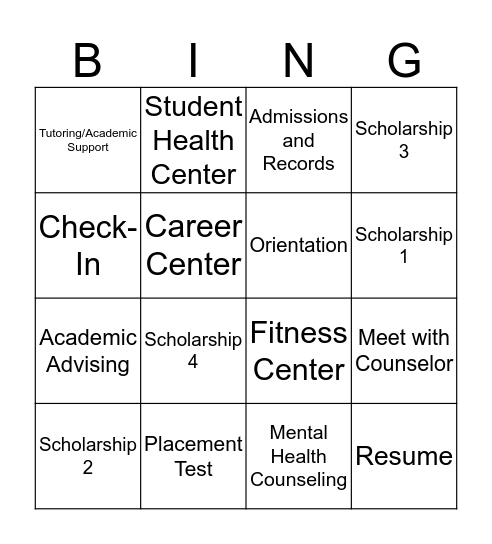 College Preparation Bingo Card