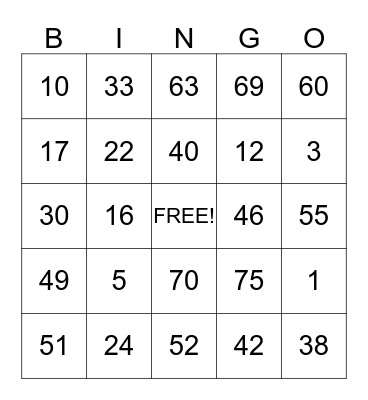 TOURNAMENT BINGO  Bingo Card