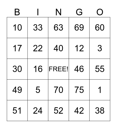 TOURNAMENT BINGO  Bingo Card