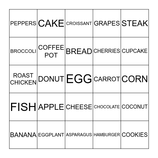 FOOD Bingo 1 Bingo Card