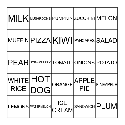 FOOD Bingo 2 Bingo Card